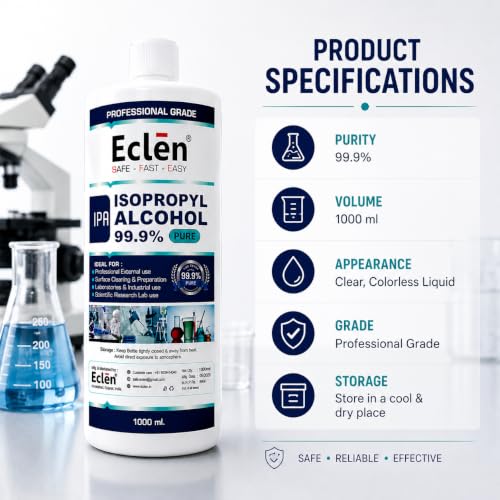 Image of ECLEN Isopropyl Alcohol 99.9% IPA | High Purity Isopropyl Rubbing Alcohol for Electronics Cleaning, Laboratory, Industrial, Surface Preparation & Technical Use (1000ml)