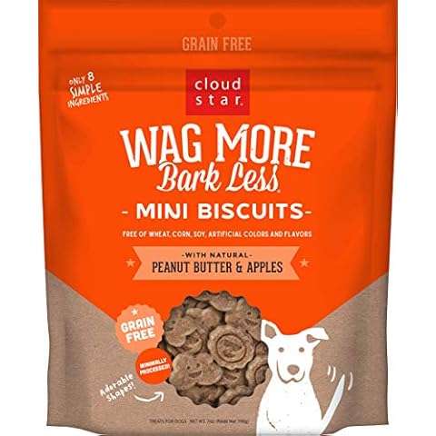 Cloud Star Wag More Bark Less Grain Free Mini Biscuits, Bite Sized Crunchy Dog Treats, 7oz Bag, Peanut Butter & Apples, 7 oz. Cover