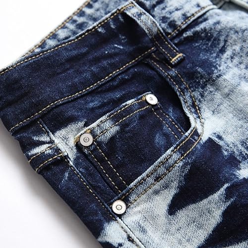 Men's Vintage Straight Leg Pant Two Tone Patchwork Denim Pants Slim Fit Straight Leg Jeans4