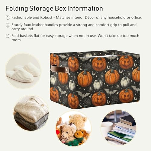 Image of Aslsiy Storage Basket Halloween Jack O Lantern Spider Nursery Bins Black Baby Box Canvas Clothes Shelf Basket Laundry Hampers 1 Pcs