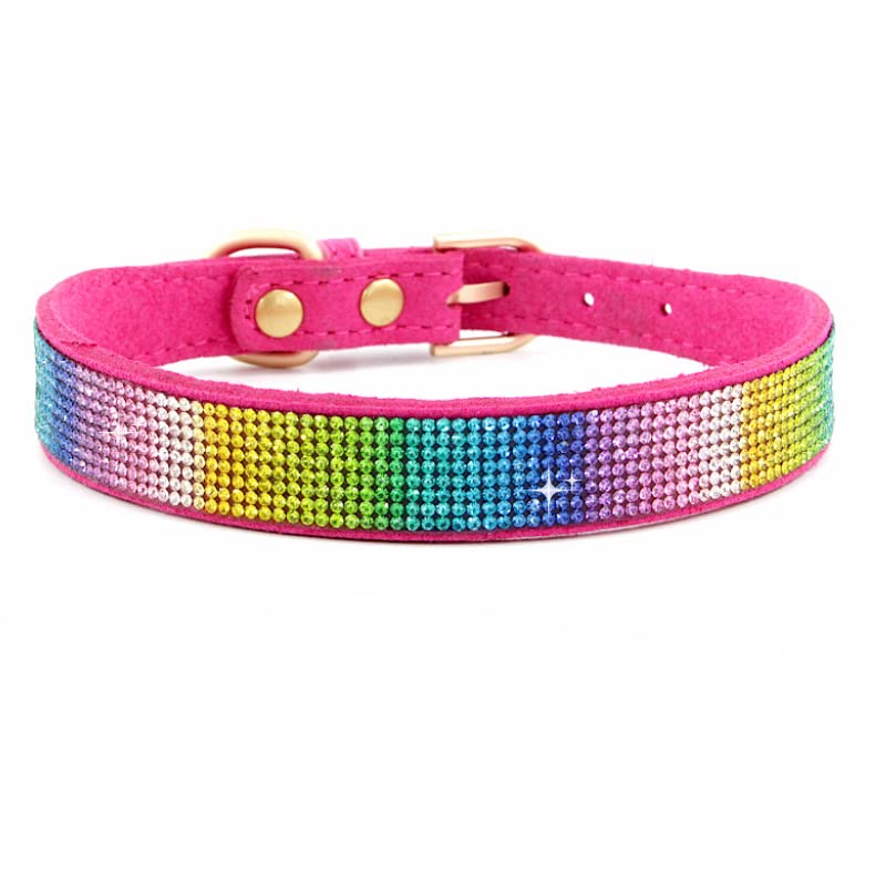 Dog Collar Suede Fiber Crystal Dog Collar Comfortable Glitter Rhinestone Dog Collars Zinc Alloy Buckle For Small Dogs Cats 1Pcs Hot Pink S — image 1