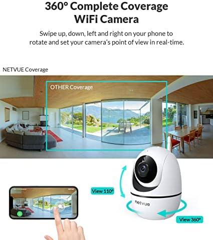 NETVUE Indoor Camera, 1080P FHD 2.4GHz WiFi Pet Camera, Home Camera for Pet/Baby, Dog Camera 2-Way Audio, Indoor Security Camera Night Vision, AI Human Detection, White, Pack of 2