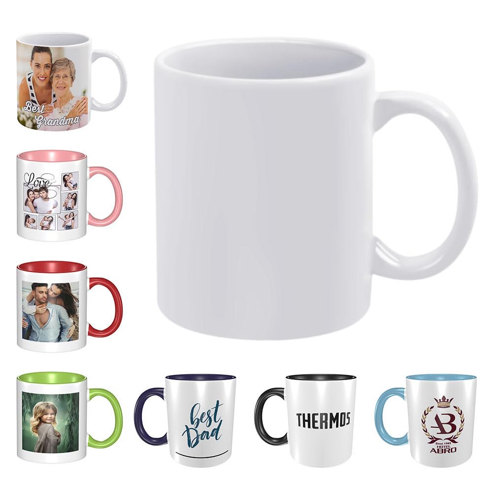 Customized Large Coffee Mug, Personalized Mugs with Photo, Custom Tea Cup with Picture, Photo Gifts for Dad Mom Grandpa, Gifts Custom for Boyfriend Girlfriend, PureWhite, NoCustom, 3.2"x3.8"