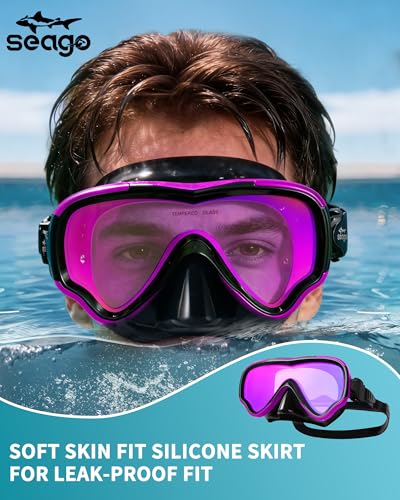 Image of Seago Adult Swim Goggles Mask Mirrored Tempered Lens, Anti UV /Fog No Blurring Clear Wide View with Nose Cover for Men Women