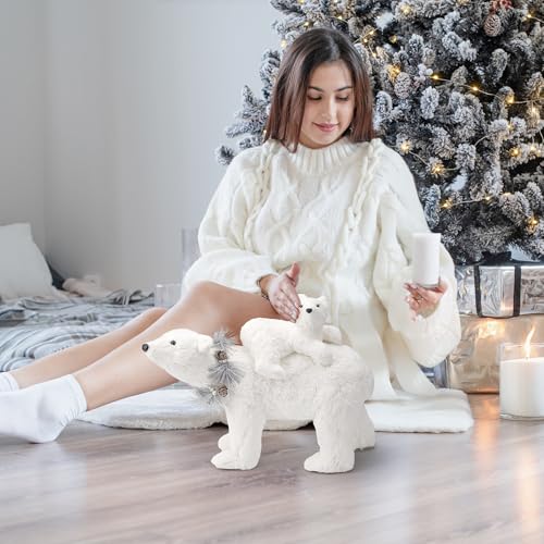 naturevibe 12.6 Inches Sisal Polar Bear Family White Christmas Decorations by naturevibe - Used condition - Image 5