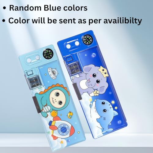 Image of ZAFCO Magnetic Plastic Pencil Box for Kids with Pop-Up Tray Built-in Compass Sharpeners Spacious Storage Pencil Case for Boys & Girls School Students -Pack of 1 (Blue Random)