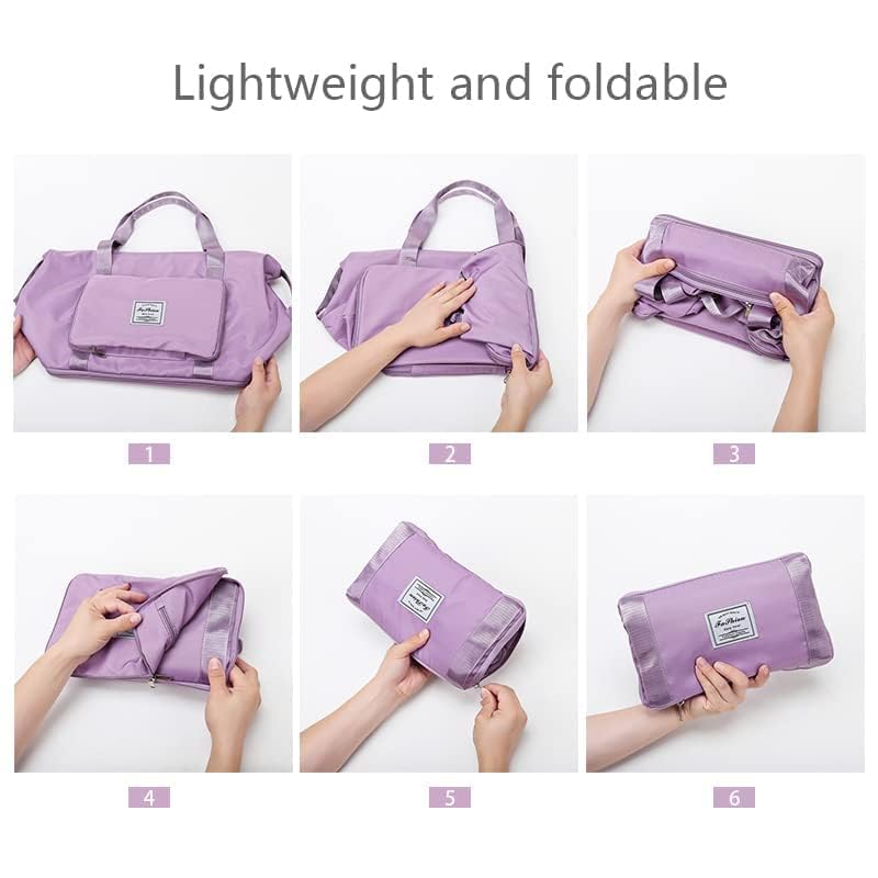 Image of HAKKU Nylon 41 Liter Expandable Travel Bags for Women, Duffle Bags for Women Luggage, Foldable Vanity Traveling Bag, Waterproof Hand Bag for Ladies Personal Items (Modern, Purple)