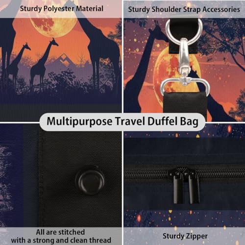 Travel Duffle Bag Animal Giraffes Forest Foldable Travel Bags for Men Women, 17 Inch Gym Bag Workout Bag Carry on Weekender Overnight Bag for Gym Travel3