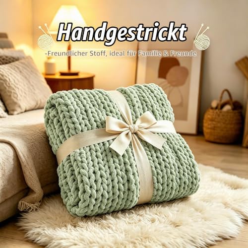 Admitrack XNR010 Grobstrickdecke, 100% Handgestrickte Chenille-Wohndecke für Sofa und Wohn-Deko, weiche und gemütliche Strickdecke… – Ansicht 4