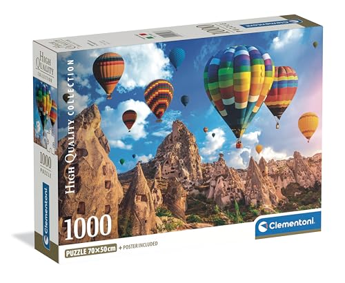 Clementoni - Puzzle 1000 Pezzi per Adulti e Ragazzi, Collection, Tema Mongolfiere in Cappadocia, con Poster Incluso, Compact Box, Idea Regalo Uomo e Donna, Made in Italy, 70x50cm, 39988