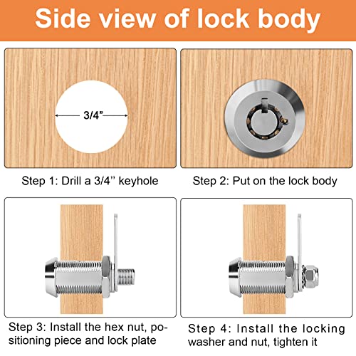 Image of Cam Locks Keyed Alike 5 /8 inch RV Storage Lock 4PCS RV Compartment, Camper, Trailer, Vending Machine Replacement Set with 8 Keys, Chrome Finish (4, 5 /8 Inch)