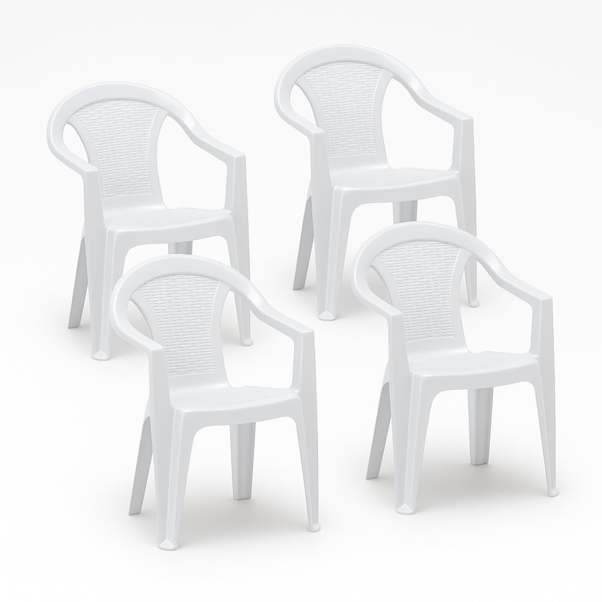 Tomaino - Chaises de Jardin Empilables, Style Moderne, Blanc, 4 Pièces, Polypropylène, Résistantes aux UV et aux Intempéries