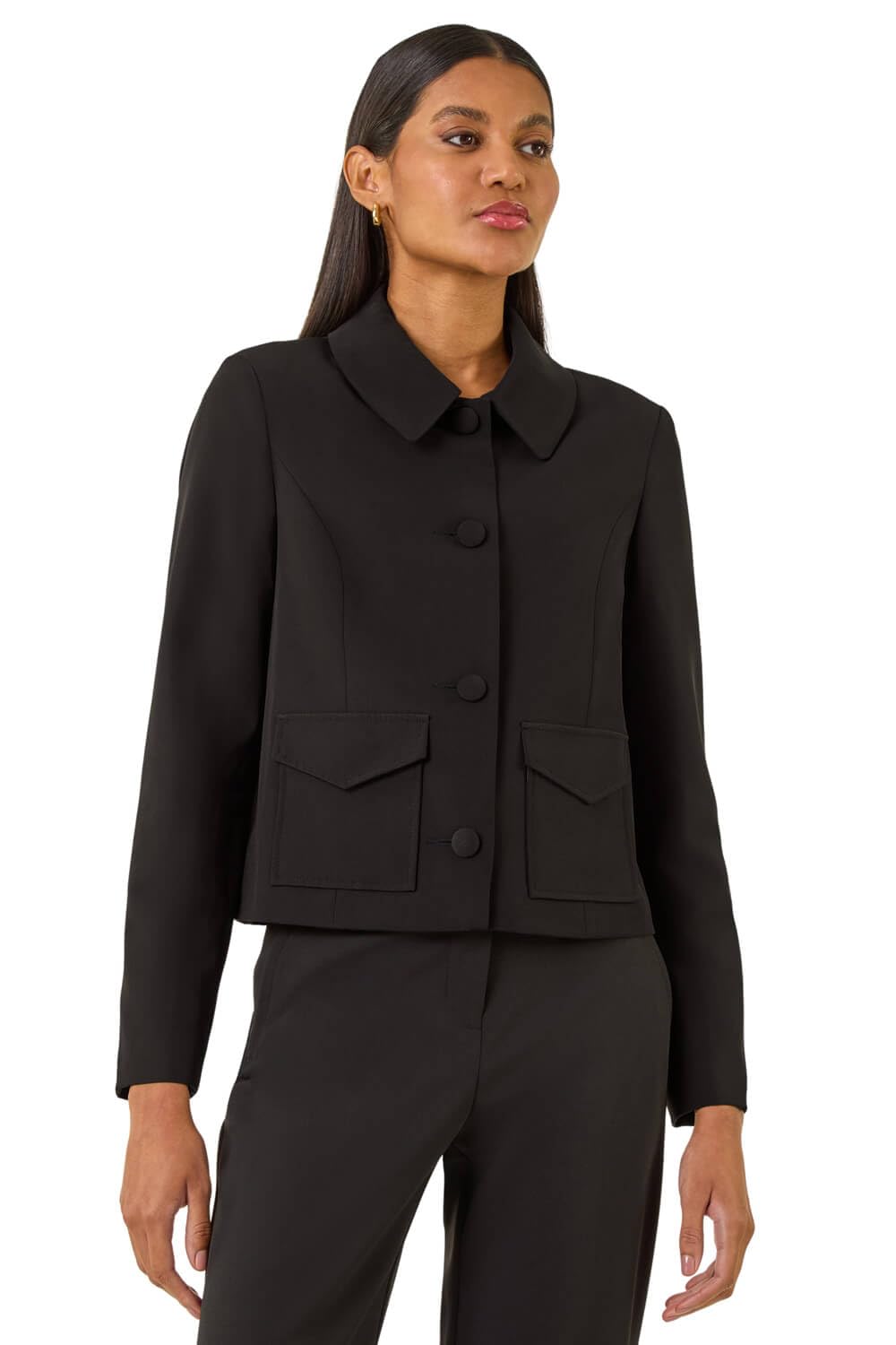 Roman Women's Smart Buttoned Pocket Jacket in Black | Size: 12