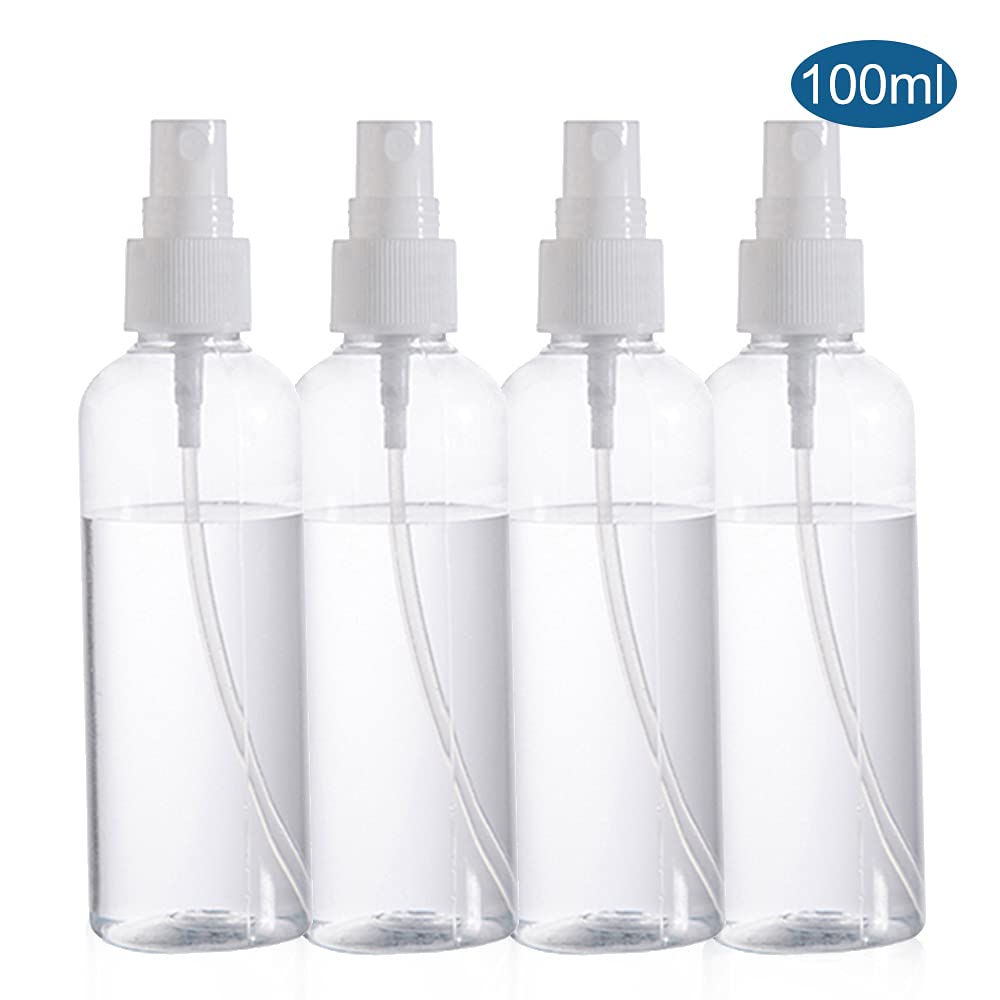 IKAYAS 4 Paket 100 ml Sprey Şişeleri Ince Sis Şeffaf Boş Plastik Sprey Şişeleri Doldurulabilir
