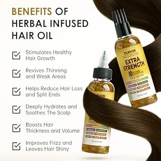 Herbal Hair Growth Oil – Extra Strength Natural Rosemary + Fenugreek Infused Blend with 10 Plant Oils for Stronger, Fuller-Looking Hair & Nourished Scalp | Vegan & Pure | 3.38 fl oz
