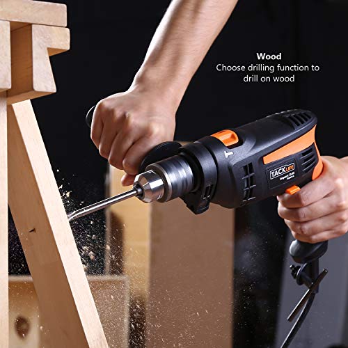 Hammer Drill, TACKLIFE Corded Drill 1/2 Inch, 2800RPM, 44800BPM Dual Drill Mode, Variable Speed Trigger, 360° Rotatable Handle, Speed Setting Knob for Wood, Steel, Masonry-PID01A