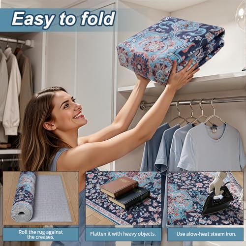 Tapete Boho Floral Lavable Azul 3 x 5 pies miniatura 7