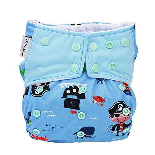 One Size Adjustable Washable Reusable Pocket Cloth Diapers for Baby Girls and Boys (Pirate captain)