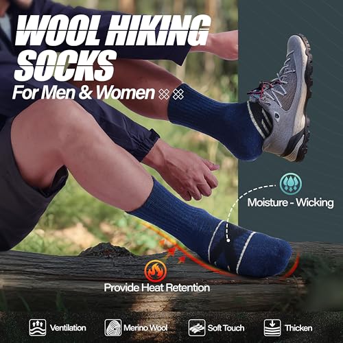 Image of ANTSANG 5 Pairs Merino Wool Hiking Socks for Men & Women Thermal Winter Warm Moisture Wicking Cushion Boot Socks