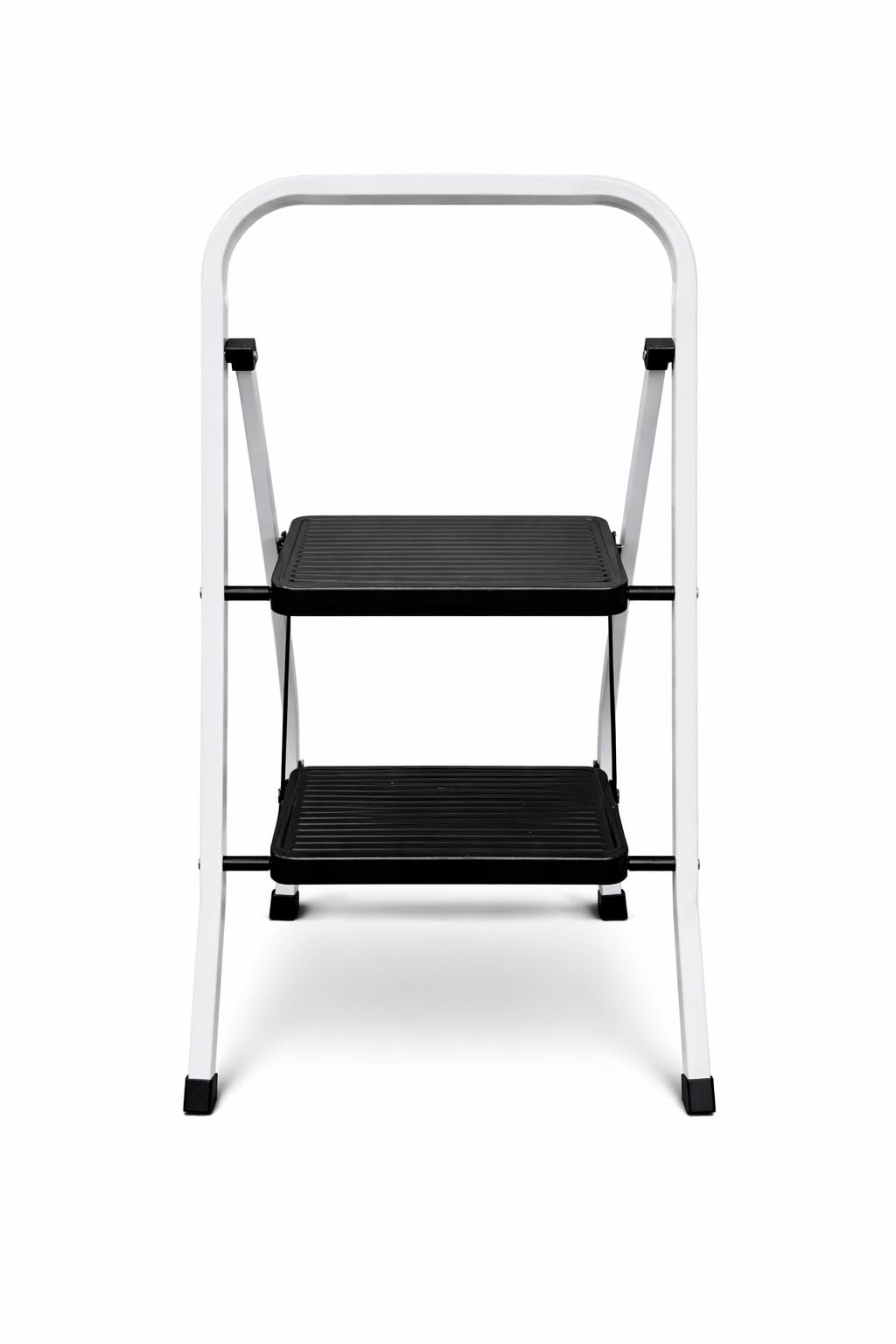 Escalera Plegable de Metal Domestica, Taburete Plegable peldaño Extra Ancho y con Apoyabrazos Carga hasta 150 KG, (2p Blanca)