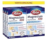 Abtei Magnesium 400 - Magnesiumtabletten hochdosiert, Tabletten zur Aktivierung und Aufrechterhaltung der Muskelfunktionen, vegan - Vorratspackung 180 Tabletten (6x30 Tabletten)