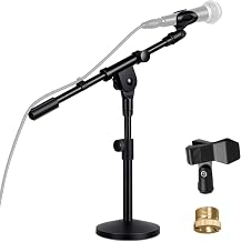 IMAGINEA Tabletop Microphone Stand with Heavy Duty Weighted Base, Mini Desktop Mic Stand with Universal Microphone Clip, Compatible with Standard Mics, for Harmonium, Tabla, Singing & Recording