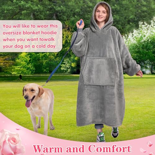 Image of Waitu Wearable Blanket Sweatshirt Gifts for Women and Men, Sherpa Wearable Blanket Adult, Oversized Blanket Hoodie, Thick Sherpa Blanket, Warm Body Blanket Robe - Gray
