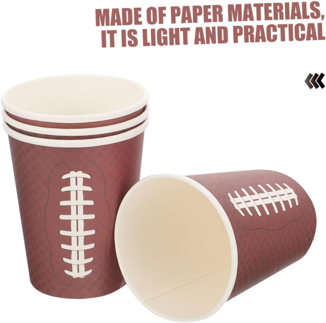 48pcs Rugby Themed Paper Cups Brown Thickened Disposable Beverage Cups for Game Day Parties Sports Events and Tailgating
