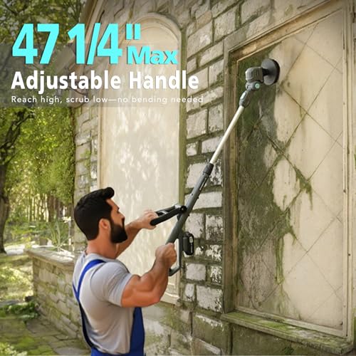Image of 20V Cordless Spin Scrubber with Replaceable Battery, Electric Cleaning Brush with Long Handle & 8 Brush Heads for Outdoor, Bathroom, Tile, Grout, Shower, Bathtub