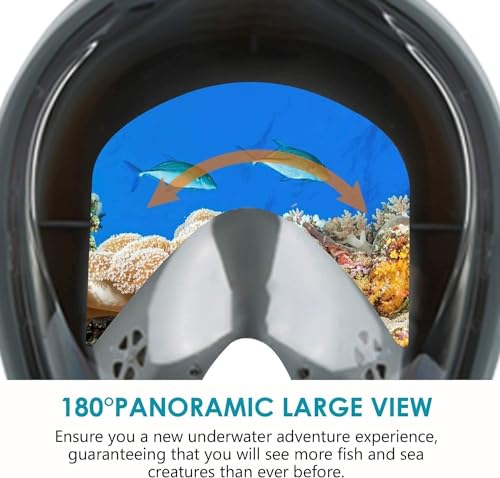 Image of Delavala Full Face Snorkeling Mask Diving Gear - Dry Top System,180 Degree Panoramic View Snorkeling Mask with Camera Mount,Safe Breathing,Anti-Leak Anti-Fog-Swim Fins (Grey - Small /Medium)