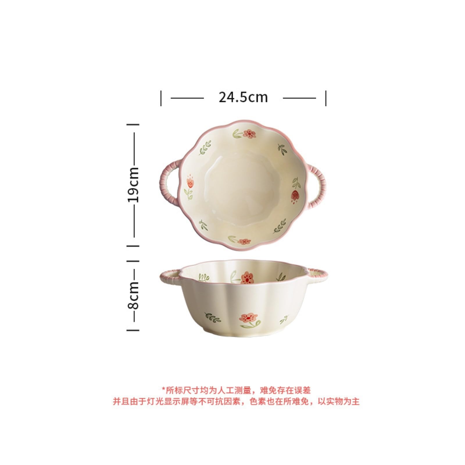 Śliczne ceramiczne naczynia podszkliwne z kwiatami ze świeżą i wykwintną osobowością - 25 cm dwuuszna miska do zupy