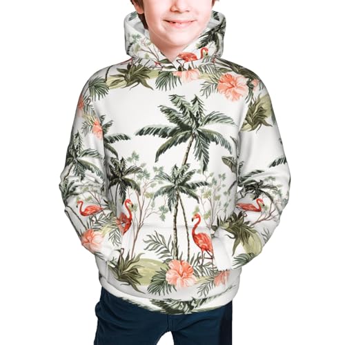 Flamingo Palm Trees Kid Hoodies Boys Sweatshirts Girls Pullover with Pocket3
