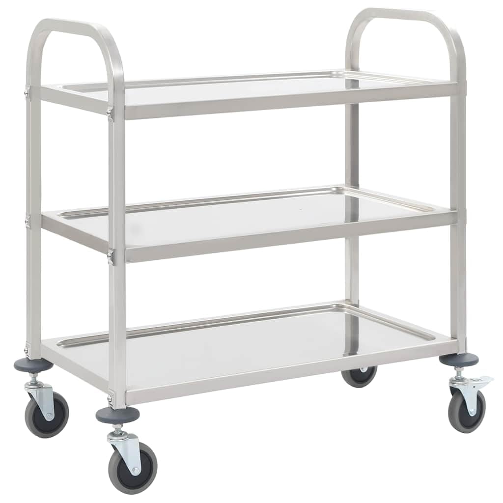 Carrello da cucina a 3 livelli, 95 x 45 x 83,5 cm, in acciaio inox, con ruote e freni, ideale per cucina, sala da pranzo, soggiorno, spazio e conservazione
