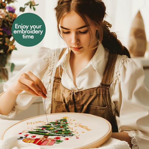 Image of wtisan Christmas Embroidery Kit, Cross Stitch Kits for Beginners, Needlepoint with All Tools & Instructions, Stamped Hand Embroidery Starter Kit for Holiday Crafts & Xmas Home Decor, W10