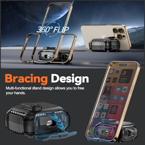 Image of Safety Lock Case for Samsung Galaxy Buds3 FE /Pro /3 (Black) | Compatible with MagSafe, Carbon fibre texture Design,with Phone Stand& Cleaning kit,Keychain,