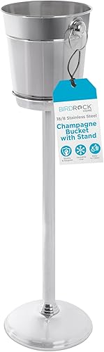 BIRDROCK HOME Cubo de champán de acero inoxidable 18/8 con soporte | Enfriador de vino para fiestas | Soporte de hielo de 32 pulgadas | Uso en