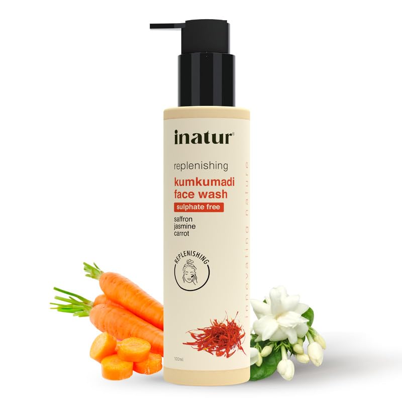 inatur Kumkumadi Face Wash | Ayurvedic Cleanser for Deep Cleansing & Radiant Skin | With Saffron, Turmeric, Orange & Jasmine | Sulfate-Free |Suitable for All Skin Types | 100ml
