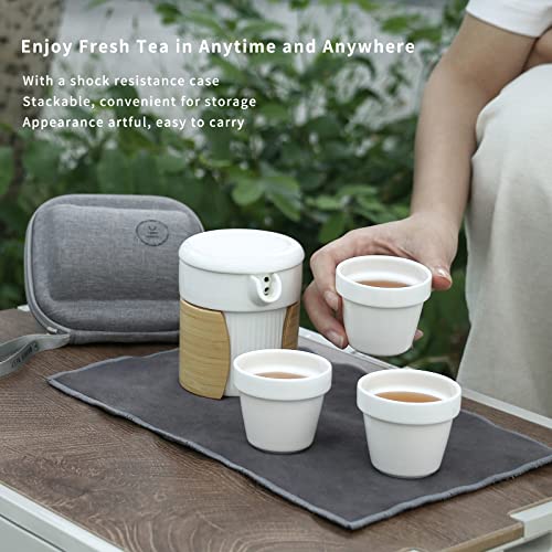 Wonder Nest Ceramic Teapot Set - Travel Tea Set With Teacups For Adult With Handmade Bamboo Handle And Tea Towel, All In One Shockproof Portable Case Suitable For Travel Picnic Outdoor Home Or Office #TOP1