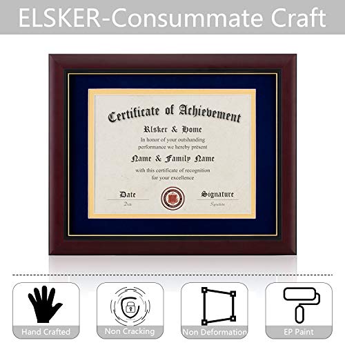 Image of ELSKER&HOME 8.5x11 Diploma Frame with Velvet Navy Mat,Real Wood | 8.5x11 Certificate Frame with Mat or 11x14 Inch Without Mat,Wide Molding Semi-Tempered Glass(Velvet Mat,Navy)