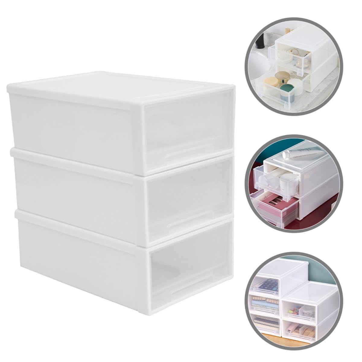 Organizador de Plástico Apilable Tres Cajones, Caja de Almacenamiento para Escritorio, Diseño Desmontable y Capacidad Grande para Uso en Casa