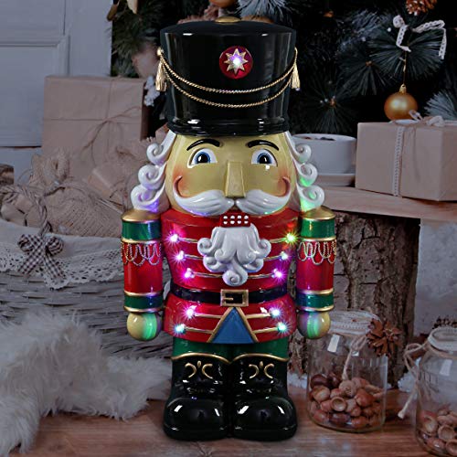 Exhart Hand Painted Nutcracker Soldier w/Battery-Powered LED Uniformâ€“ Indoor/Outdoor Christmas Nutcracker w/Traditional Ceremonial Soldier Dress- Durable Weather-Resistant Resin, (10.5â€ x 7.5â€ x 19â€)