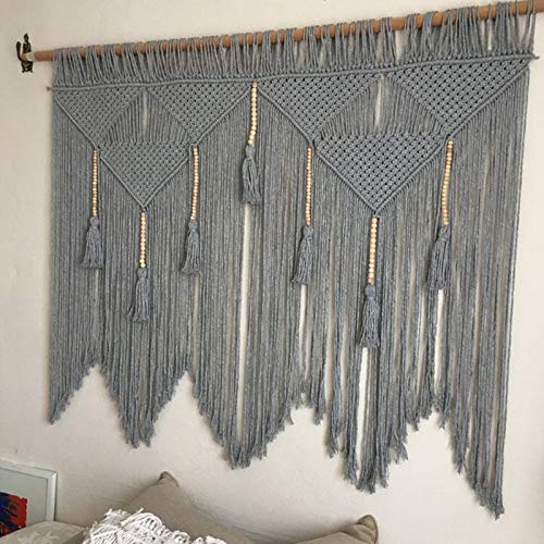 Vklopdsh Tapiz de pared de macramé, tejido a mano, bohemio, cuerda de algodón, decoración del hogar