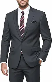 Terno masculino de 2 peças, ajuste justo, com um botão, blazer e calça de cor sólida, gravata e festa de negócios de casamento quadrada