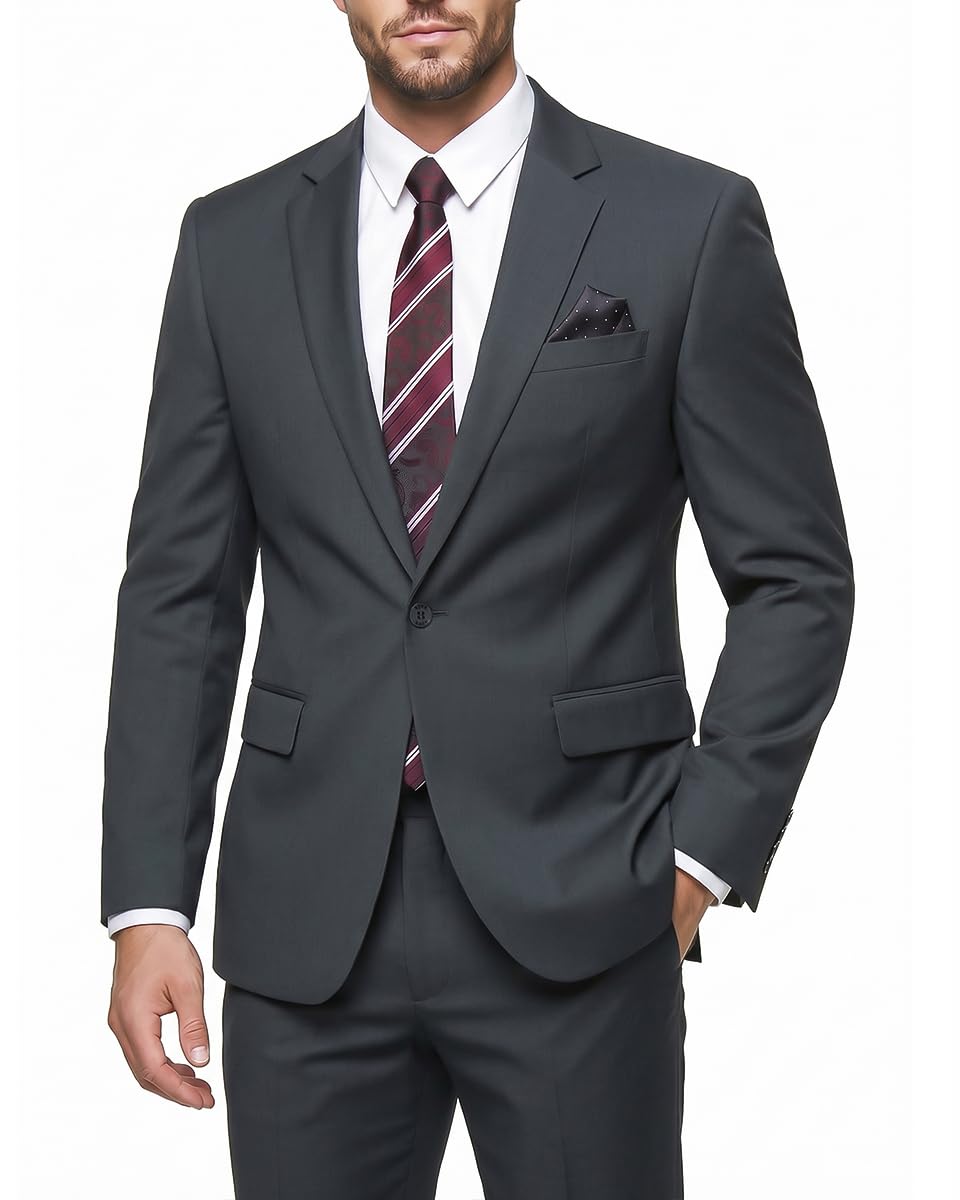Men's 2 Piece Suit Slim Fit - One Button Jacket Pants with Tie and Pocket Square, Suits for Men Wedding Business Party-picture-39
