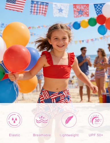 Image of ALISISTER Girls Swimsuit 3 Piece Bathing Suits Summer Bikini Tankini Sets with Cover Up Skirt for 4-12 Years
