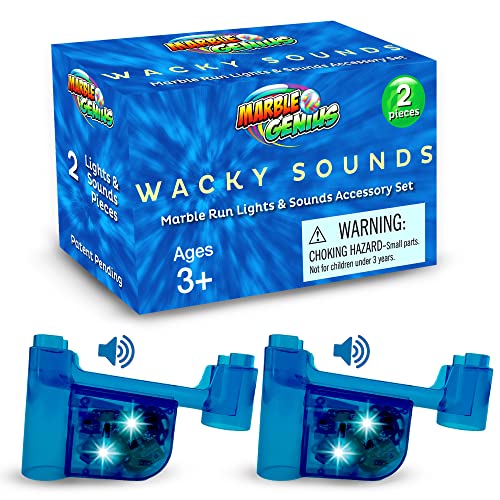 Marble Genius Marble Run Lights & Sounds Accessory Set - 14 Randomized Wacky Sounds and 2 Flashing Lights, Compatible with Any Marble Genius Set, for Ages 3 and Above, DarkBlue-Wacky