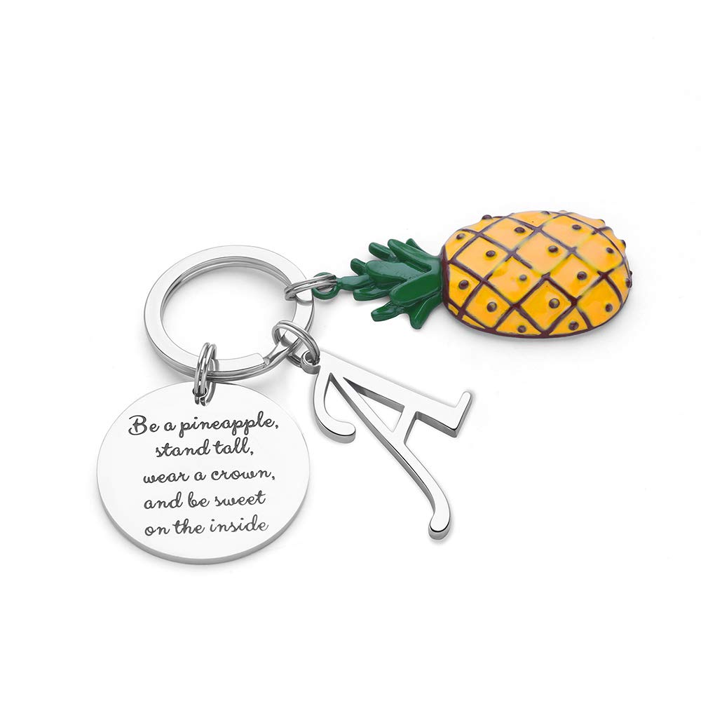 M MOOHAM Pineapple Gifts Initial Charm Keychain - Be a Pineapple Keychain Gifts for Her