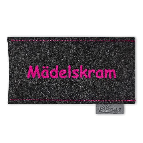 Pillenetui tabletten organizer für antibabypille mit Aufschrift Mädelskram aus 100% Wollfilz