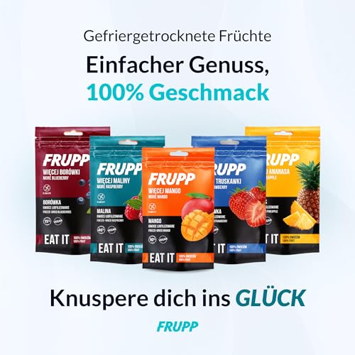 FRUPP - Gefriergetrockneter Erdbeerriegel - Ohne Zuckerzusatz - Glutenfrei - Hoher Ballaststoffgehalt - 10 Stück