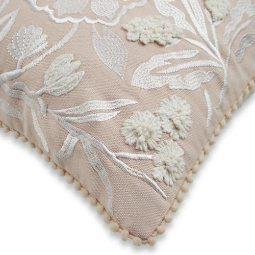 Image of haus & kinder Decorative Embroidered Sham Cushion Cover Set of 1, Cotton Throw Pillow Cushion Cover 12x18 Inch for Sofa, Couch & Living Room Decor, Soft Breathable Rectangle Cushion Case